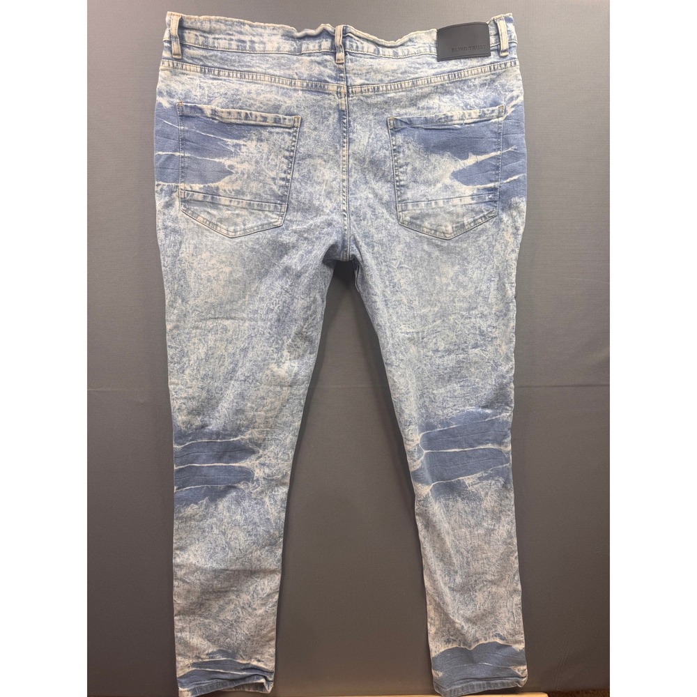 Blind Trust Moto Jeans Mens Ice Blue Acid Wash Distressed Ripped BTP20052 40/34